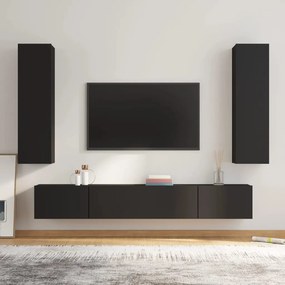 vidaXL Conjunto móveis de TV 4 pcs madeira processada preto
