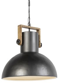 Candeeiro de suspensão industrial cinzento escuro com madeira de manga - Mangoes Industrial