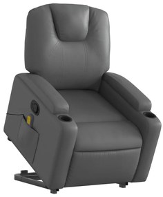 Poltrona massagens reclinável elevatória couro artif. cinzento