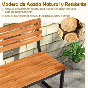 Banco jardim 110 x 55 x 85 cm de dois lugares Madeira de acácia Estrutura metálica resistente Jardim Preto e natural