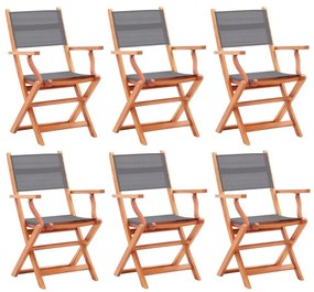 vidaXL Cadeiras jardim dobráveis 6pcs eucalipto maciço/textilene cinza