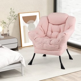 Poltrona grande estofada com almofada de cabeça acolchoada Apoios de braços e bolsa Poltrona Sofá para sala de estar Quarto Rosa