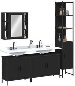 4 pcs conjunto móveis casa de banho derivados de madeira preto