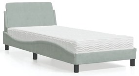 Cama com colchão 90x190 cm veludo cinzento-claro