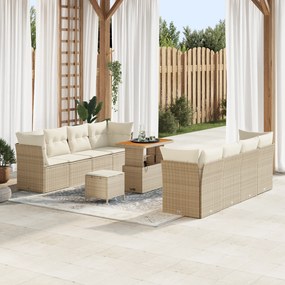 Conjunto de Sofás de Jardim vidaXL com Almofadas Bege Rattan Poliéster Acácia