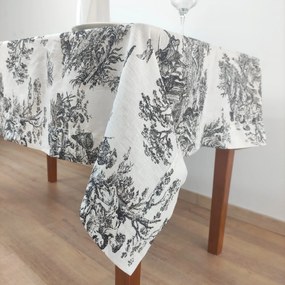 Toalha de Mesa Linho COL Toile de Jouy Black Ponto Aberto