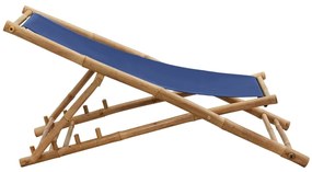 Espreguiçadeira de bambu e lona azul-marinho