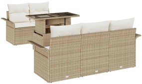 Conjunto de Sofá de Jardim 6 Peças com Almofadas Bejas em Rattan Sinté
