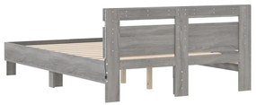 Estrutura cama c/ cabeceira/luzes LED 135x190cm cinzento sonoma