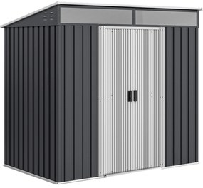 Outsunny Abrigo de Jardim 2 m² 195x122x181,5 cm Abrigo de Armazenamento Metálico com Porta de Correr e 2 Janelas Cinza Escuro | Aosom Portugal