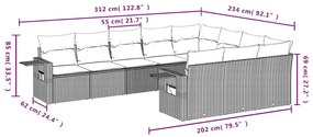10 pcs conj. sofás jardim com almofadões vime PE castanho