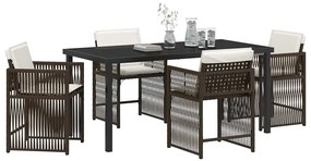 Conjunto de Jantar de Jardim de 5 Peças com Almofadas Castanho e Ratta