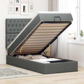 Cama otomana com colchão &amp; LEDs 90x200cm tecido cinzento escuro
