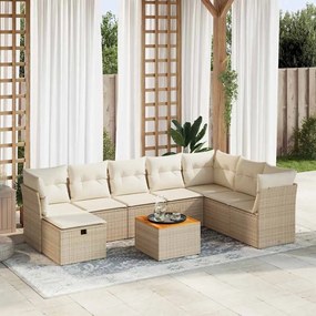 vidaXL 9 pcs conjunto de sofás p/ jardim com almofadões vime PE bege