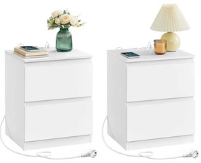 Conjunto de 2 mesas de cabeceira com tomadas e gavetas em branco