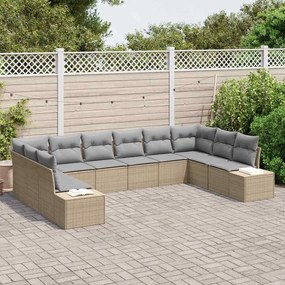 Conjunto de Sofá de Jardim , 10 peças e almofadas beje em rattan sinté