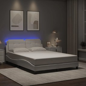 vidaXL Estrutura de cama c/ luzes LED 120x200 cm couro artif. branco