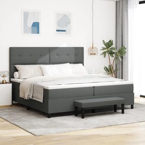 vidaXL Cama Box Spring com Colchão e Banco Cinza Escuro 200x200 cm Tecido