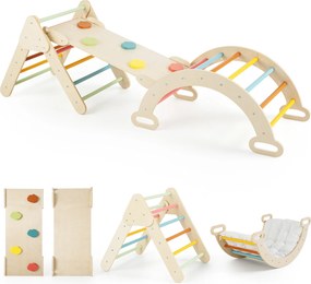 Conjunto de 3 Peças de Escalada Montessori, Estrutura Triangular, Estrutura Arqueada e Rampa, 69 x 55 x 59 cm, Dobrável, Multicolor