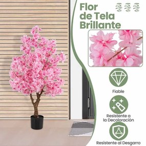 Árvore artificial de cerejeira de 118 cm em vaso preenchido com cimento, 96 flores, tronco com veios realistas, planta decorativa rosa