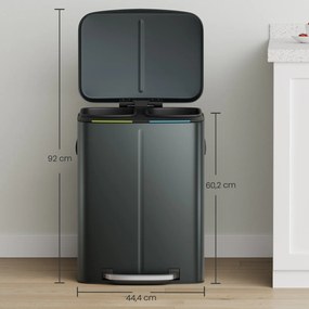 Caixote do lixo com 2 compartimentos 44,4 x 40,8 x 60,2 cm verde acinzentado