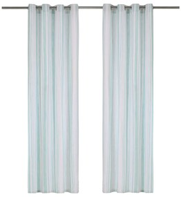 vidaXL Cortinas c/ argolas metal 2 pcs algodão 140x225 cm riscas azul