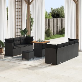 Conjunto de Sofá de Jardim vidaXL 10 Peças com Almofadas Preto Ratan P