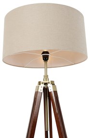 Candeeiro de pé em latão com abajur castanho claro 50 cm tripé - Cortin Industrial,Rústico