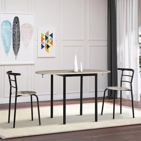 Conjunto de mesa oval extensível e 2 cadeiras – mesa com abas – metal e MDF – preto e natural