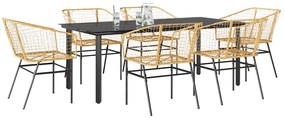 vidaXL Conjunto jantar jardim 7 peças vidro vime PE castanho