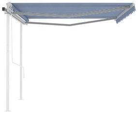 Toldo retrátil automático com postes 4,5x3 m azul e branco