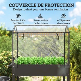 Floreira de horta sobre pés com cobertura de PVC, floreira elevada com rodas e orifício de drenagem, 100 x 45 x 152 cm, preto
