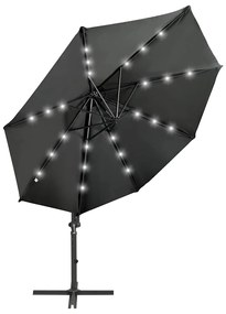 Guarda-sol jardim cantilever c/ poste/luzes LED 300cm antracite
