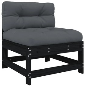 7 pcs conjunto lounge jardim c/ almofadões madeira maciça preto