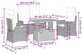 4 pcs conjunto de jardim p/ jardim c/ almofadões vime PE preto