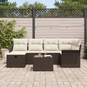 Conjunto de Sofá de Jardim de 7 Peças com Almofadas Castanho Poliratta