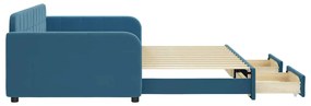 Sofá-cama com gavetão e gavetas 100x200 cm veludo azul
