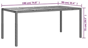Mesa de jardim 190x90x75 cm vime PE e acácia maciça preto
