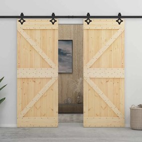 Porta de correr com ferragens 80x210 cm madeira de pinho maciça
