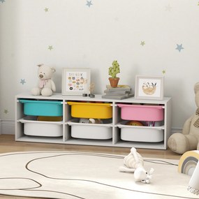 Móvel de Arrumação Infantil, 97 x 21 x 29 cm, 2 Níveis com 6 Caixas Amovíveis, Branco