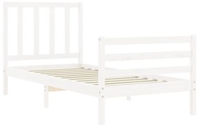 Estrutura cama de solteiro c/ cabeceira madeira maciça branco
