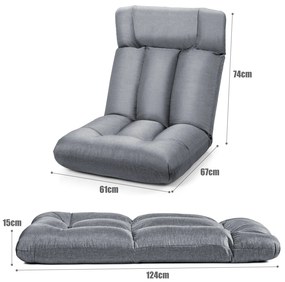 Cadeira ao nível do chão Ajustável em 5 posições Cadeira reclinável Ideal para meditar Jogar videojogos Ver televisão Cinzento