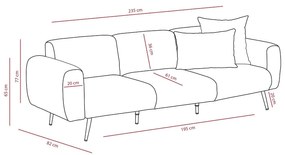 Sofá de 3 Lugares Side – Cinzento Claro – 235x77x82 cm