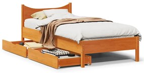 vidaXL Estrutura de cama c/ gavetas 90x190cm pinho maciço castanho-mel