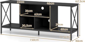Móvel para Televisor, 150 x 40 x 62,5 cm, Luz LED Personalizável, Preto