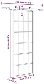 Porta deslizante c/ conj. ferragens 76x205cm vidro ESG/alumínio