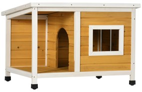 PawHut Casa para Cães de Madeira Casa para Animais de Estimação com Teto Asfáltico Impermeável e Janela 85,5x62x60cm Madeira | Aosom Portugal