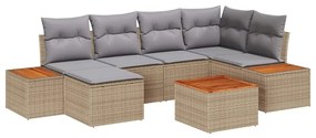 Conjunto de Sofá de Jardim vidaXL de 7 Peças com Almofadas Bege Vime A