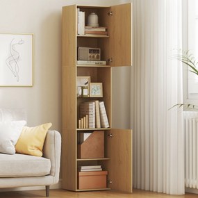 Coluna Casa de Banho Estreita Armário de Banho Alto com 6 Níveis com 2 Portas Prateleira de Vidro  40x31x182 cm Carvalho