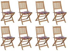 vidaXL Cadeiras de exterior dobráveis c/ almofadões 8pcs acácia maciça